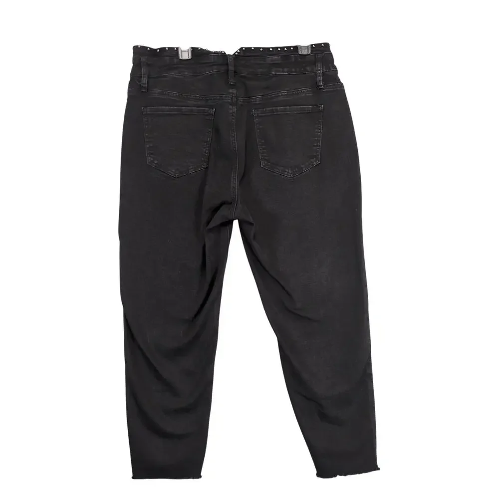 Satin Doll Women's 20 Stretch Black Denim‎ Cropped Jeans, Stud Waist Button Fly